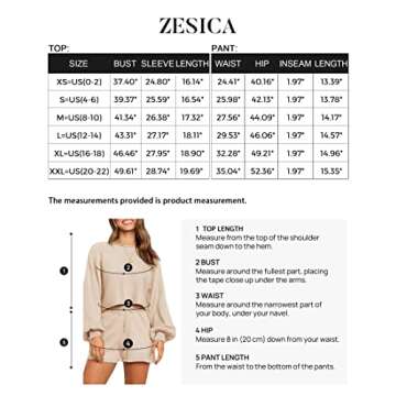 ZESICA Women's Casual Long Sleeve Solid Color Knit Pullover Sweatsuit 2 Piece Short Sweater Outfits Sets,Apricot,Large