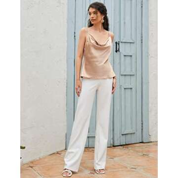 Ekouaer Satin Cowl Neck Tank Top Women Silk Camisole Champagne