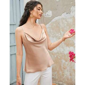 Ekouaer Satin Cowl Neck Tank Top Women Silk Camisole Champagne