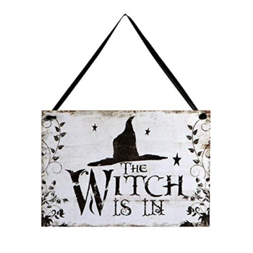 LUOEM Halloween Wooden Witch Welcome Sign for Decor