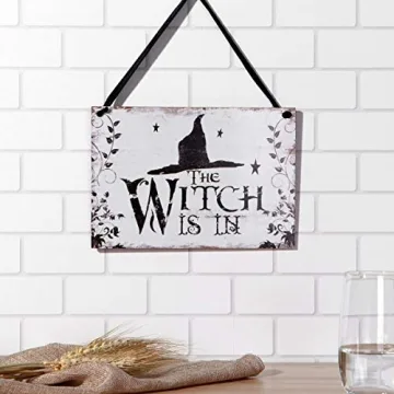 LUOEM Halloween Wooden Witch Welcome Sign for Decor