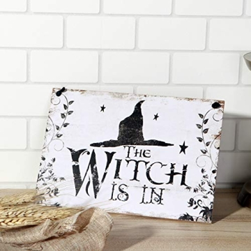 LUOEM Halloween Wooden Witch Welcome Sign for Decor