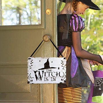 LUOEM Halloween Wooden Witch Welcome Sign for Decor