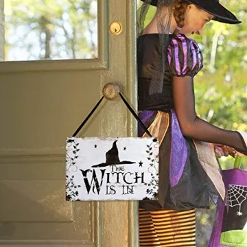 LUOEM Halloween Wooden Witch Welcome Sign for Decor