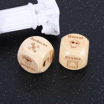 Santa Swap Gift Exchange Dice, White Elephant Gifts for Adult Women Men, Stocking Stuffers for Adults, 2 PCS Food Decision Dice, Valentines Day Gifts for Him Her, 5 Year Wooden Anniversary Dice