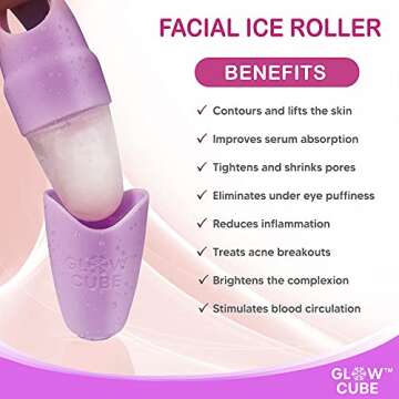 Glow Cube Mini Ice Roller For Face & Eyes To Brighten Skin & Enhance Your Natural Glow/Reusable Facial Treatment to Tighten & Tone Skin & De-Puff The Eye Area (Violet)