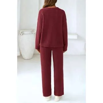 PRETTYGARDEN Women's 2 Piece Pullover Sweater Set Oversized V Neck Top Wide Leg Pants Fall Winter Fu...
