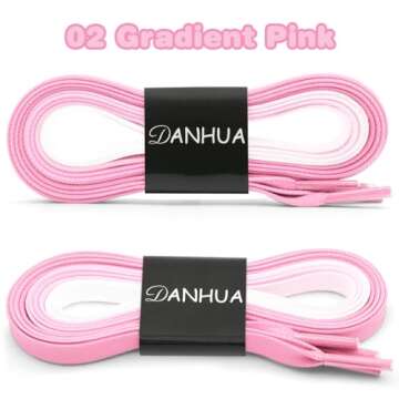 DANHUA Colorful Flat Shoe Laces: 2 Pair 39Inch Gradient Pink Printed Shoelaces for Sneakers