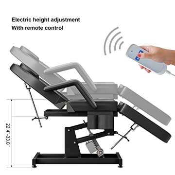 OKAKOPA Modern Black Beauty Chair, Electric Height Adjustable Facial Table Lash Bed, 3-Section Spa C...