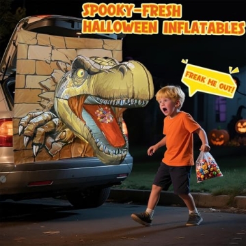 Epochleno 2025 Halloween Trunk or Treat Car Decorations - T-Rex Theme Inflatable with LED Lights & C...