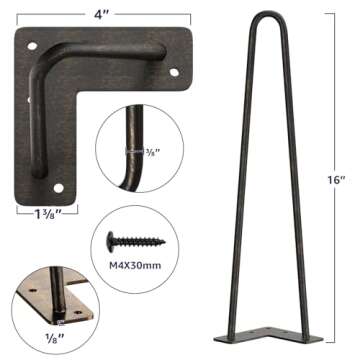 SMARTSTANDARD 16 Inch Heavy Duty Hairpin Furniture Legs, Metal Home DIY Projects for TV Stand, Sofa,...