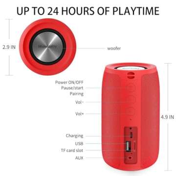 Bluetooth Speaker,MusiBaby Wireless,Outdoor, Waterproof,Portable Speaker,Dual Pairing, Bluetooth 5.0,Loud Stereo,Booming Bass,24H Playtime for Home&Party,Gifts(Pure Red)