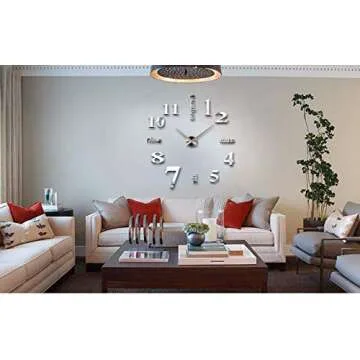 FASHION in THE CITY Large 3D DIY Wall Clock Frameless Mirror Surface Big Wall Clock Home Decoration for Living Room Bedroom Home Office Kids Room Hotel Coffee Hall Bar Wall Decoration
