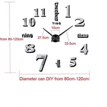 FASHION in THE CITY Large 3D DIY Wall Clock Frameless Mirror Surface Big Wall Clock Home Decoration for Living Room Bedroom Home Office Kids Room Hotel Coffee Hall Bar Wall Decoration