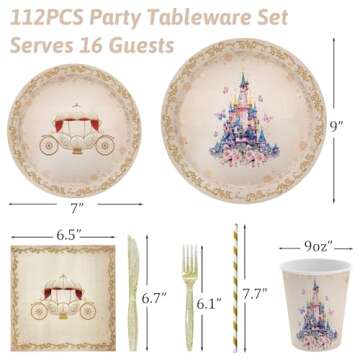 AIBIIN 112 PCS Princess Birthday Party Tableware Set