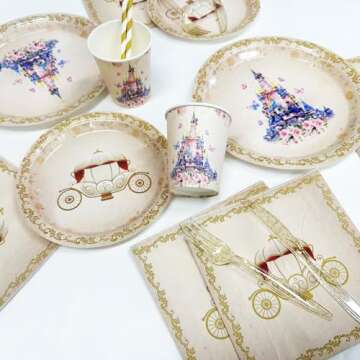 AIBIIN 112 PCS Princess Birthday Party Tableware Set
