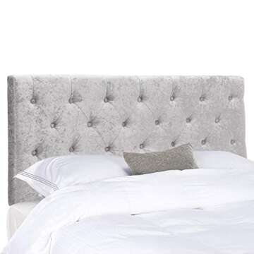 Awonde Upholstered Headboard Queen Velvet Headboard Adjustable Height Botton Tufted Headboard Panel Light Grey