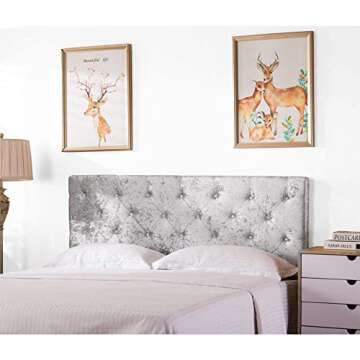 Awonde Upholstered Headboard Queen Velvet Headboard Adjustable Height Botton Tufted Headboard Panel Light Grey