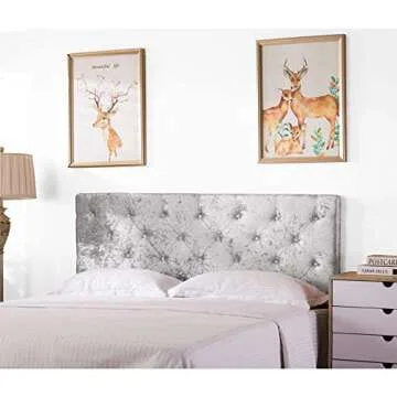 Awonde Upholstered Headboard Queen Velvet Headboard Adjustable Height Botton Tufted Headboard Panel Light Grey