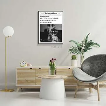 GAINOW Vintage Funky The New York Times Newspaper Canvas Wall Art Trendy Black White Disco Cocktail Prints for Room Aesthetic Posters Hot Girl with Disco Ball Cool Funny Quotes 16x24in Unframed