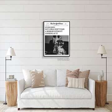GAINOW Vintage Funky The New York Times Newspaper Canvas Wall Art Trendy Black White Disco Cocktail Prints for Room Aesthetic Posters Hot Girl with Disco Ball Cool Funny Quotes 16x24in Unframed