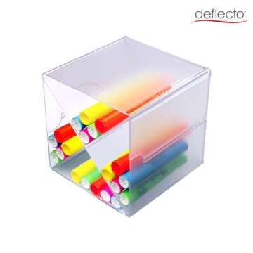 deflecto Stackable Cube Organizer, X Divider, 4 Compartments, Plastic, 6 x 7.2 x 6, Clear