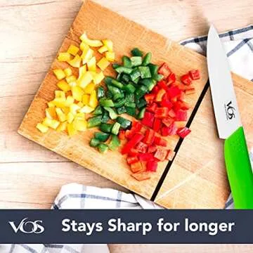 Vos Ceramic Paring Knife - Ceramic Knife 4 Inch Zirconia Blade With Sheath Cover - Handle Fruit and Vegetables Kitchen Knife (Green)