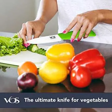 Vos Ceramic Paring Knife - Ceramic Knife 4 Inch Zirconia Blade With Sheath Cover - Handle Fruit and Vegetables Kitchen Knife (Green)