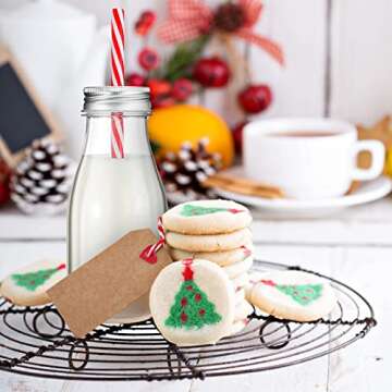 Yinkin 20 Set Plastic Milk Bottles with Straws Metal Lids Clear Plastic Containers for Dairy Milk Party Bottle for Juices Shakes Smoothies(10 oz,Red, White)