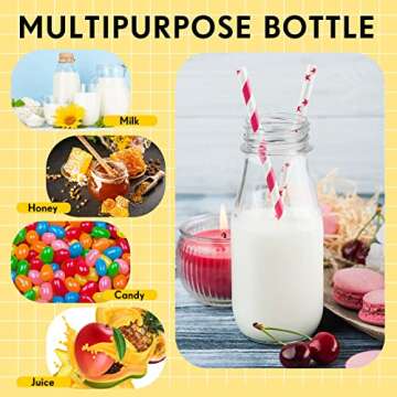 Yinkin 20 Set Plastic Milk Bottles with Straws Metal Lids Clear Plastic Containers for Dairy Milk Party Bottle for Juices Shakes Smoothies(10 oz,Red, White)