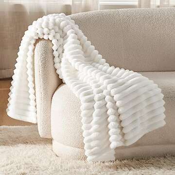 Bedsure White Throw Blanket for Couch - GentleSoft Cozy Soft Blankets for Women, Cute Small Fleece T...