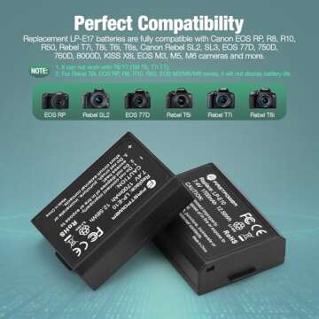 FirstPower 2-Pack LP-E17 Battery and Dual USB Charger Compatible with Canon EOS RP, Rebel T6i, T7i, T8i, T6s, SL2, SL3, M3, M5, M6, 200D, 77D, 750D, 760D, 800D, 8000D Digital SLR Camera