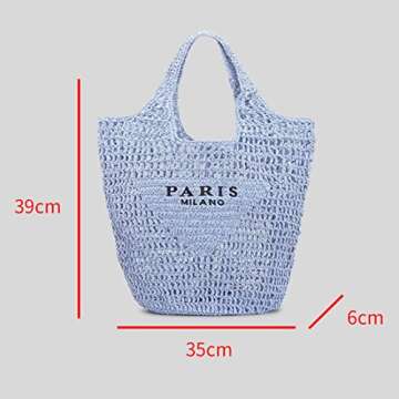 POOOPSSD New Woven Bag, Straw Mesh Tote Bag, Beach, Shoulder Bag, Hobo Women, Foldable Large Capacity, for Holiday, Picnic and Party. (white)