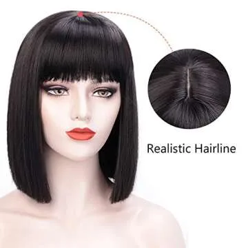 Juziviee Short Black Wigs for Women Costume 12'' Black Bob Wig with Bangs Cute Natural Soft Hair Wigs for Daily Party AD016BK1