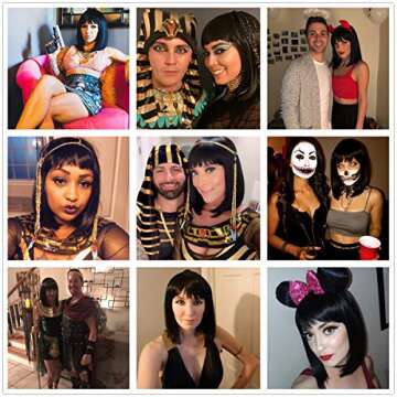 Juziviee Short Black Wigs for Women Costume 12'' Black Bob Wig with Bangs Cute Natural Soft Hair Wigs for Daily Party AD016BK1