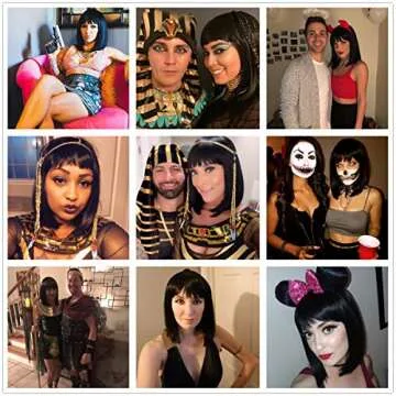 Juziviee Short Black Wigs for Women Costume 12'' Black Bob Wig with Bangs Cute Natural Soft Hair Wigs for Daily Party AD016BK1