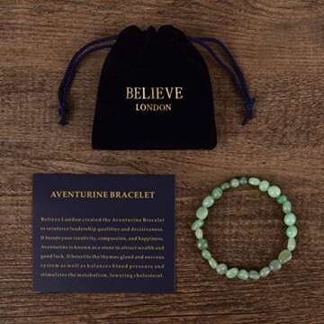 Believe London Green Aventurine Gemstone Chakra Healing Bracelet Anxiety Crystal Natural Stone Men Women Stress Relief Reiki Yoga Diffuser Precious