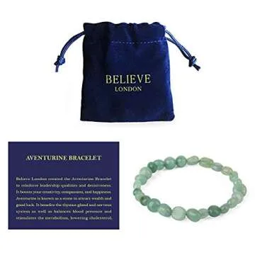 Believe London Green Aventurine Gemstone Chakra Healing Bracelet Anxiety Crystal Natural Stone Men Women Stress Relief Reiki Yoga Diffuser Precious
