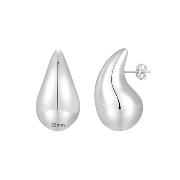 Apsvo Chunky Small Silver Hoop Earrings for Women, Dupes Earrings Lightweight Waterdrop Hollow Open ...