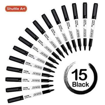Shuttle Art 15 Pack Black Magnetic Dry Erase Markers with Eraser for Whiteboard and More
