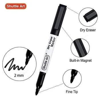 Shuttle Art Black Magnetic Dry Erase Markers 15 Pack