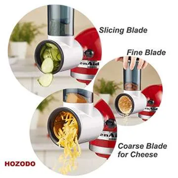 Slicer Shredder Attachment for KitchenAid Stand Mixer, Cheese Grater Attachment for KitchenAid Stand Mixer, Food Processor with 3 Blades by Hozodo