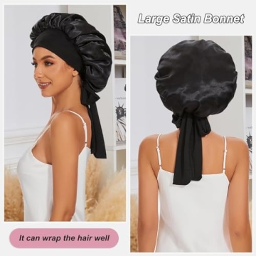 Satin Silk Bonnet for Sleeping Jumbo Black Hair Bonnet