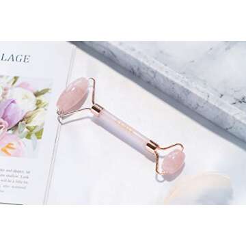 Esmee Beauty and Lifestyle Jade Roller and Gua Sha Facial Tool Set – Anti Aging Face Massager Supports Lymphatic Drainage and Reduces Eye Puffiness and Under-Eye Circles