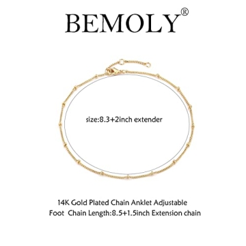 14K Gold Plated Boho Anklet Double Layered Beaded Foot Chain