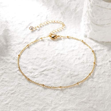 14K Gold Plated Boho Anklet Double Layered Beaded Foot Chain