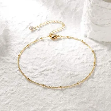 14K Gold Plated Boho Anklet Double Layered Beaded Foot Chain