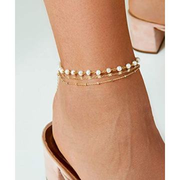 14K Gold Plated Boho Anklet Double Layered Beaded Foot Chain