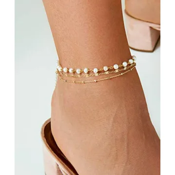 14K Gold Plated Boho Anklet Double Layered Beaded Foot Chain