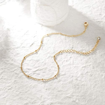 14K Gold Plated Boho Anklet Double Layered Beaded Foot Chain